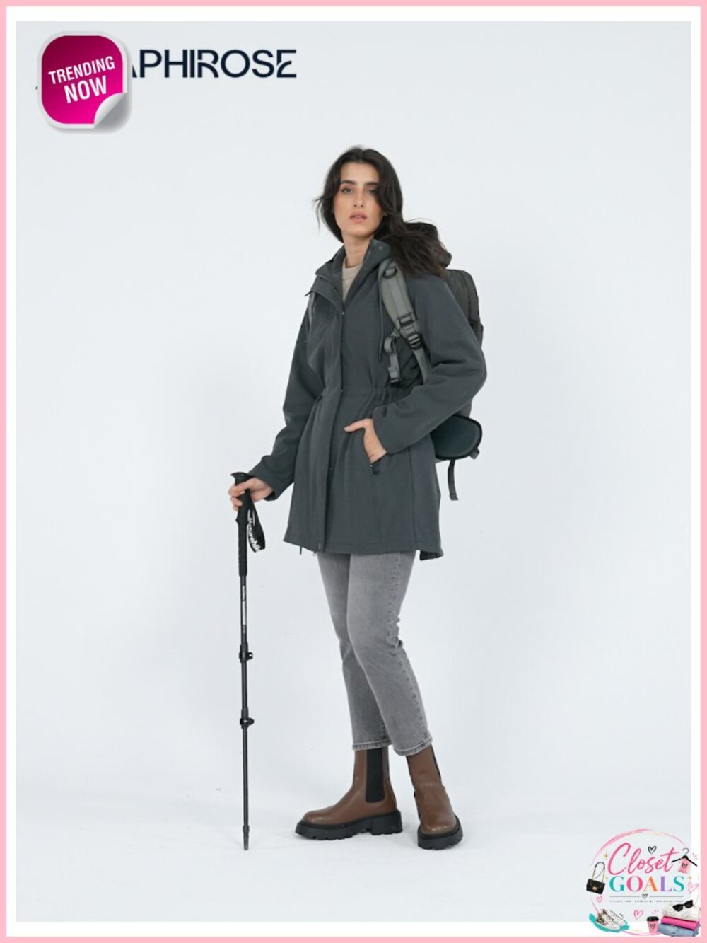 SaphiRose Women's Waterproof Fleece-Lined Rain Jacket Hooded Windbreaker - Picture 6 of 6